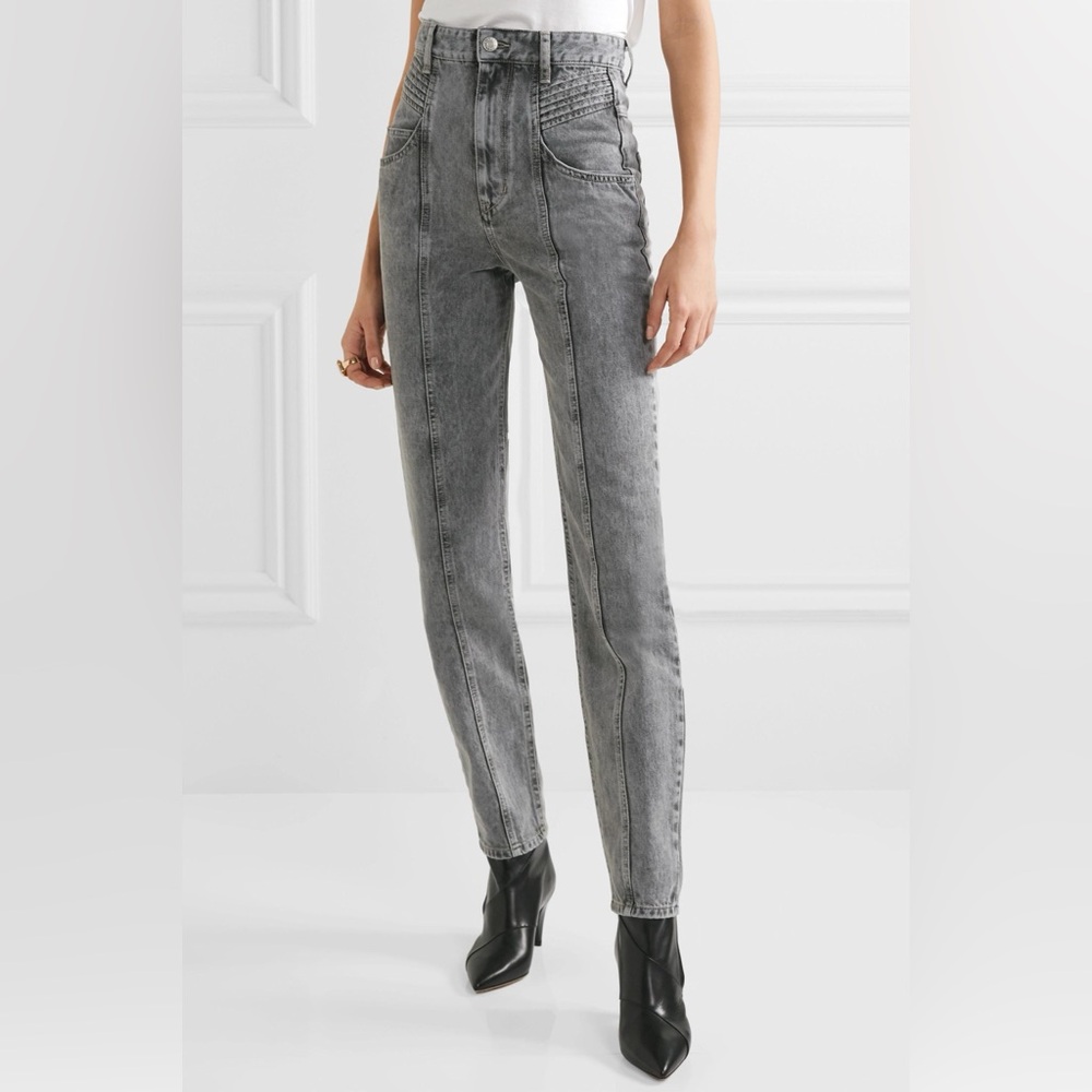 Isabel Marant Étoile Henoya Grey Acid Wash High Rise Slim Jeans
